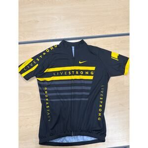Nike Livestrong Men’s Cycling Jersey Black Yellow Full Zip Pockets Size L